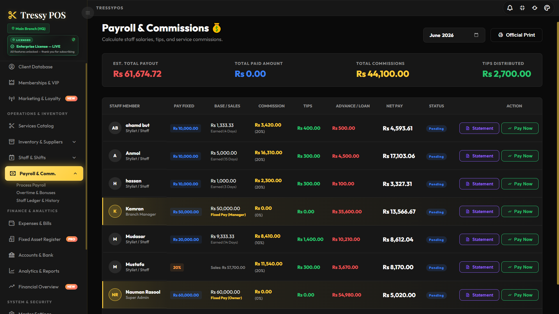 Payroll & Commissions
